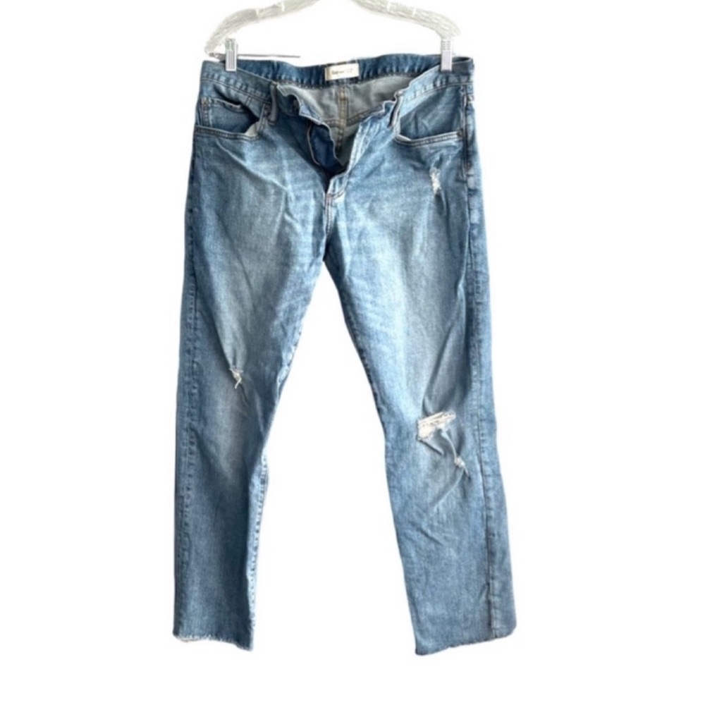 GAP 1969 Mens Slim Jeans Distressed Raw Hem Denim Blue 30L  Waist 34 - Picture 2 of 9